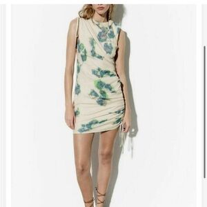 Zara NWT Limited Edition Printed Tie Dye Linen Blend Ruched Dress 2896/303 XS